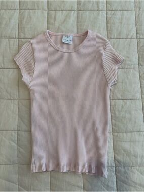 Zara - Size 11-12 - Pale Pink Ribbed Top with bejeweled heart shaped cutout
